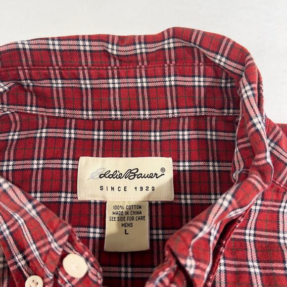 Eddie Bauer Outlet Button Down Shirt Men's Large Flannel Red Check 100% Cotton - Picture 9 of 12